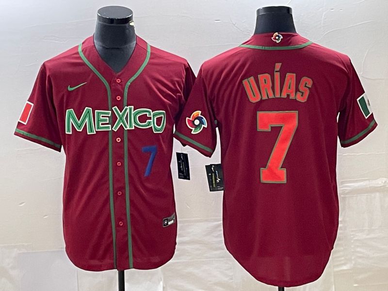 Men 2023 World Cub Mexico 7 Urias Red orange Nike MLB Jersey7